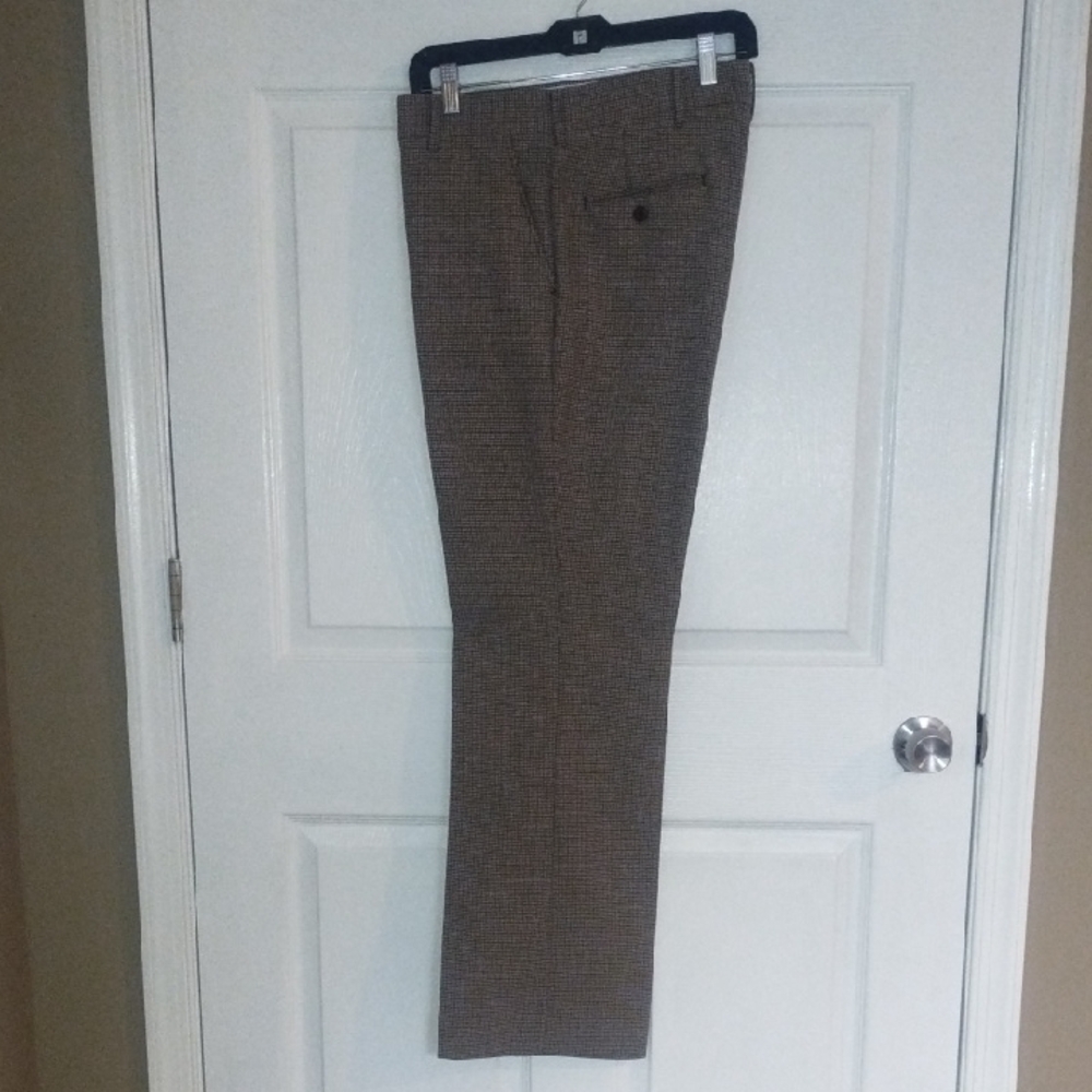 Elegant Unbranded 60's-70's Brown Tan Plaid Herringbone Patterned Trousers 34x30